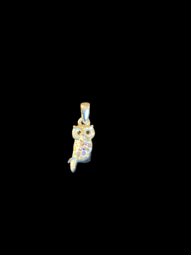 Sterling Silver  Dainty Crystal Owl Pendant Only