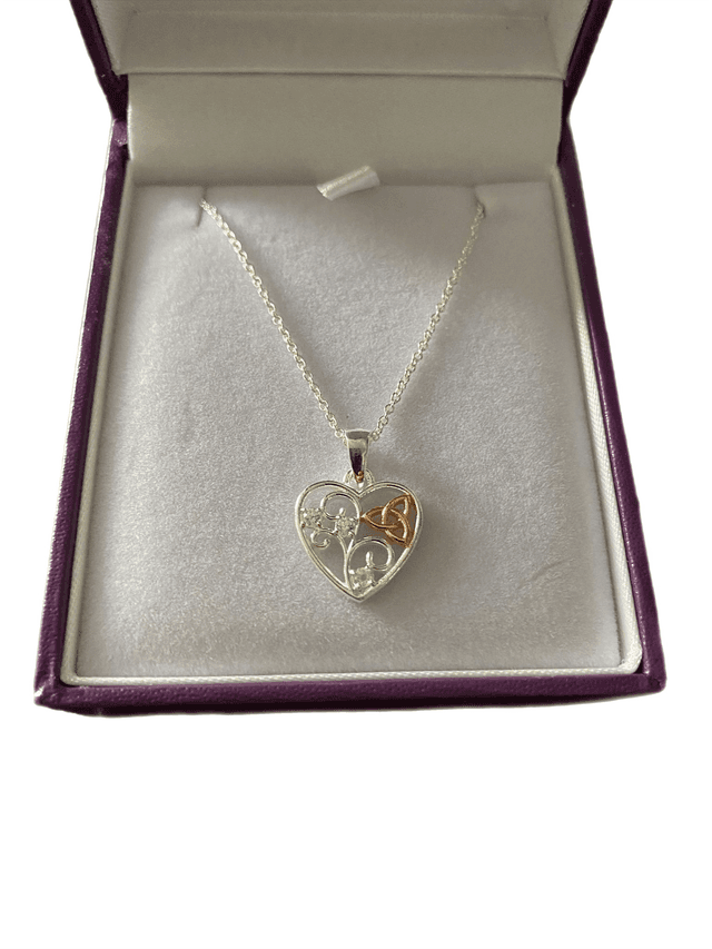 Sterling Silver Celtic Trinity Knot Filigree Heart Necklace
