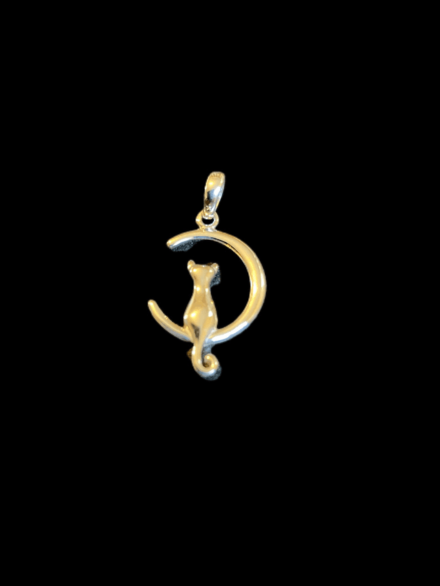 Sterling Silver Cat on Moon Pendant Only