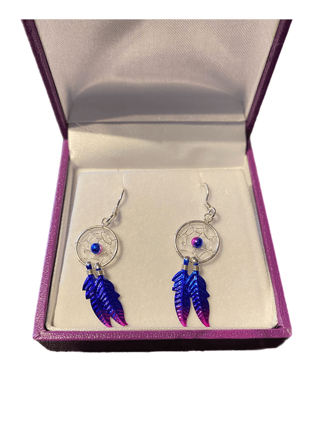 Sterling Silver Blue Magenta Dream Catcher Drop Earrings